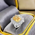Luxurious and atmospheric vivid yellow S925 sterling silver ring inlaid with imported high-carbon diamonds high-grade female rin