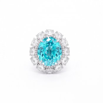 High Quality 925 Sterling Silver Synthetic Micro-Inlaid Zirconia Paraiba Blue Halo Ring