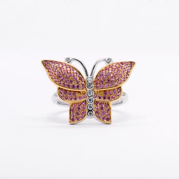 High Quality 925 Sterling Silver High Carbon Diamond Colorful Butterfly Ring