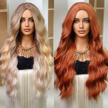 Gradient Blonde Big Wave Long Curly Hair Tang Long Silk Chemical Fiber full head wig