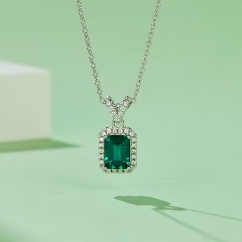 Best Jewelry S925 Silver Luxury Vintage Small Octagon Cultivated Emerald Fashion Simple Necklace