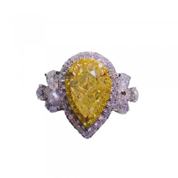 Luxurious and stylish vivid yellow teardrop-shaped S925 sterling silver ring inlaid with imported high-carbon diamonds