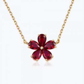 S925 sterling silver lemon ruby ??red flower-shaped necklace light luxury niche design high carbon diamond temperament versatile