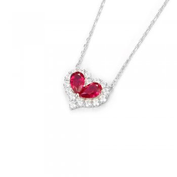 Sweet style S925 silver necklace inlaid with heart-shaped pigeon blood red zircon