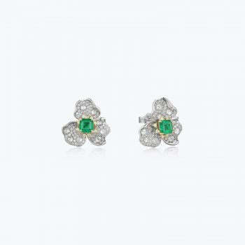 New Silver S925 Luxury Flower Earrings European and American Light Luxury Temperament Emerald Earrings