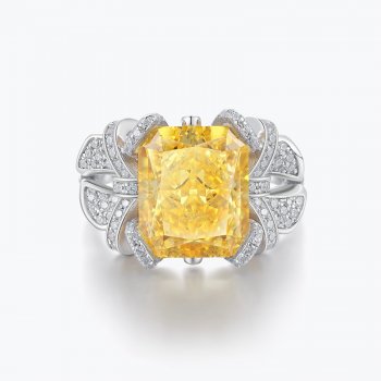 Luxurious and stylish S925 sterling silver vivid yellow high carbon diamond ice flower cut female ring inlaid with zircon ring