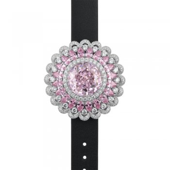 Cultivated pink zircon full diamond inlaid genuine leather bracelet watch strap S925 silver ladies