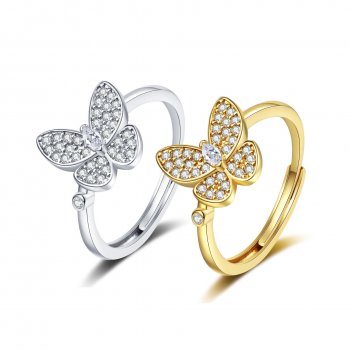 Hot Selling Fashionable Copper Inlaid Zirconia Butterfly Ring Female Niche Design Open Ring