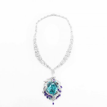 Hot selling high-end oval 925 silver synthetic zircon pendant chain fashionable Paraiba blue necklace