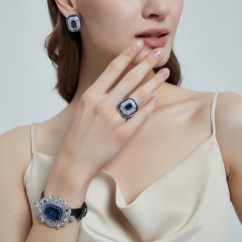 Hot Sale Luxury Sapphire Set S925 Sterling Silver Royal Blue Ring Earring Bracelet Jewelry Set