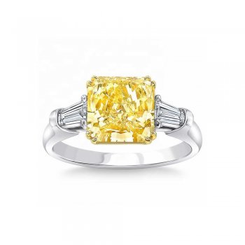 925 sterling silver fancy yellow square chamfered ice flower cut two-color electroplated zircon ring