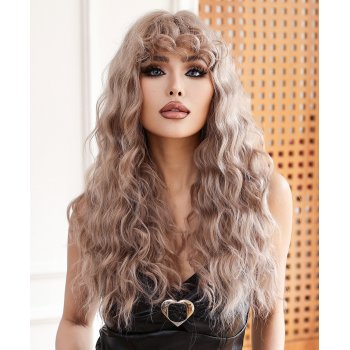 Light brown air bangs wool long curly hair age-reducing Lolita wig