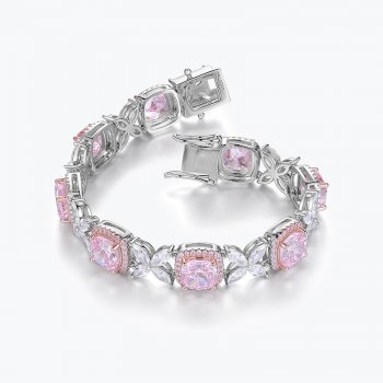 Celebrity New S925 Sterling Silver Bracelet Fashion Light Luxury 925 Silver Fancy Pink Diamond 17.5cm Bracelet Female