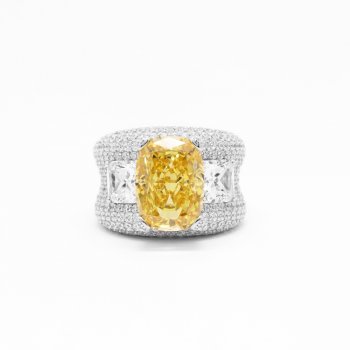 Light luxury S925 silver heavy work vivid yellow ice flower cut high carbon diamond female ring