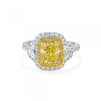 925 sterling silver double halo vivid yellow 8A ice flower cut two-tone electroplated ring