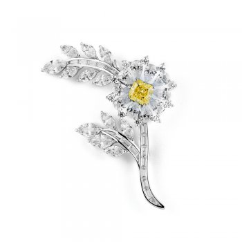 Exquisite brooch, elegant small leaf-shaped 925 silver inlaid with yellow zircon, niche personality brooch