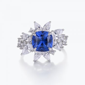 New high-end luxury 925 sterling silver royal blue female ring sapphire inlaid ring