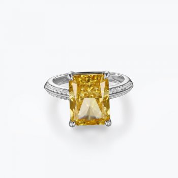 Hot sale S925 sterling silver ring female vivid yellow high carbon diamond ice flower cut zircon niche design finger ring