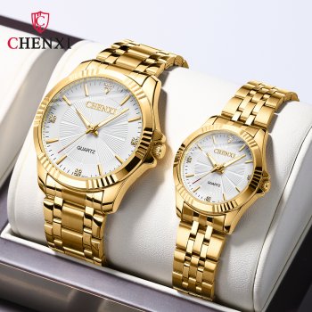 Diamond-studded gold business watch for couples