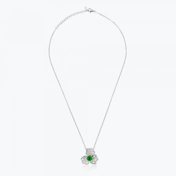 Fresh and sweet petal-shaped necklace for women inlaid with green sugar cube and green zircon