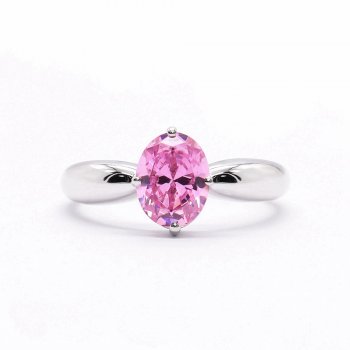 Classic pink single diamond ring 925 silver synthetic zircon ring