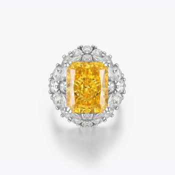 925 sterling silver European and American luxury atmosphere colorful yellow ring inlaid with imported high carbon diamond high-g