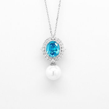 Light luxury fashion artificial Paraiba pearl women's clavicle chain S925 silver pendant high-end necklace