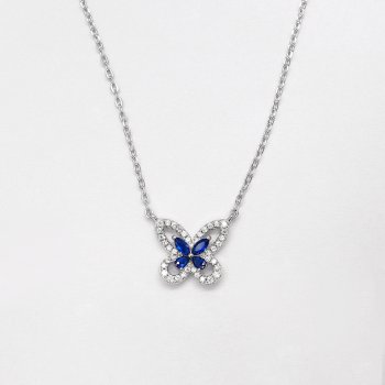 S925 sterling silver blue butterfly necklace light luxury niche design high carbon diamond temperament versatile necklace