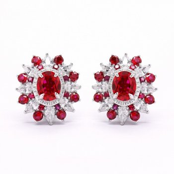 S925 silver earrings high-end luxury pigeon blood red earrings light luxury style earrings