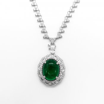 High Quality S925 Silver Synthetic Zirconia Heavy Egg Shape Emerald Pendant Universal Chain