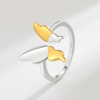 New butterfly open ring for women, electroplated color separation, simple, fashionable and cool style ring