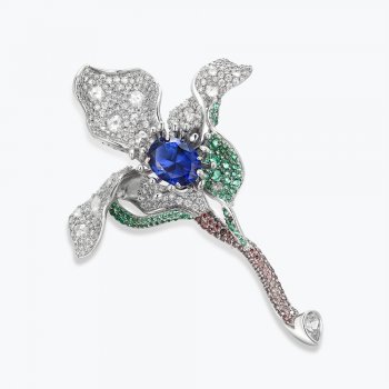 Elegant small flower-shaped 925 silver inlaid main stone royal blue niche personality brooch