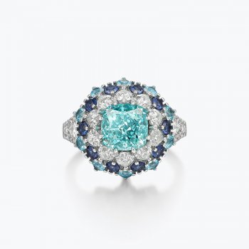 New fashion personality ice flower cut Paraiba high carbon diamond ring female S925 sterling silver vivid blue ring