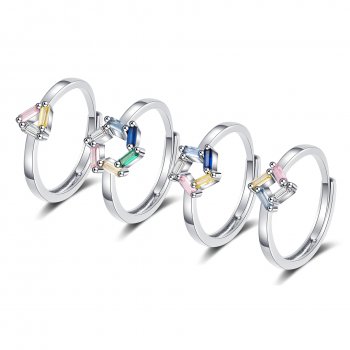 Colorful zircon ring for women, trendy, simple, fashionable, European and American style, versatile and adjustable ring