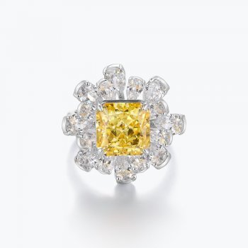 Exquisite and fashionable vivid yellow S925 sterling silver ring inlaid with flower shape high-end female ring