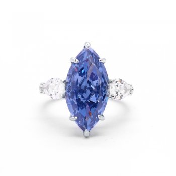 Simple and elegant horse eye-shaped large carat vivid blue diamond ring S925 silver synthetic sapphire ring