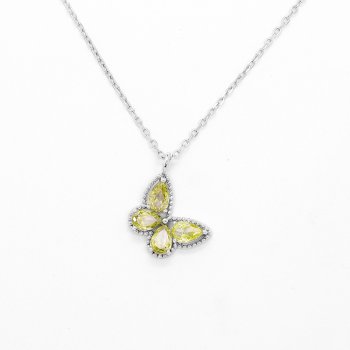 Simple and suitable for daily wear butterfly jewelry 925 silver olive yellow cubic zirconia stone female necklace