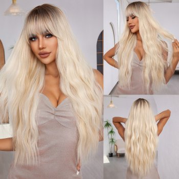 Air Bang Fluffy Gradient blonde Big Wave Long Curly wig