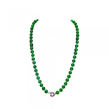 925 Silver Double Ring Pendant Cultivated Emerald Gemstone Beads Women's Necklace