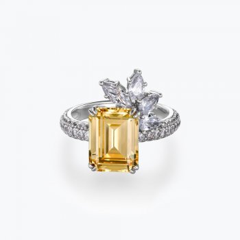 Popular pagoda zircon ring high quality yellow diamond inlaid light luxury jewelry sense sugar cube fashion versatile female rin