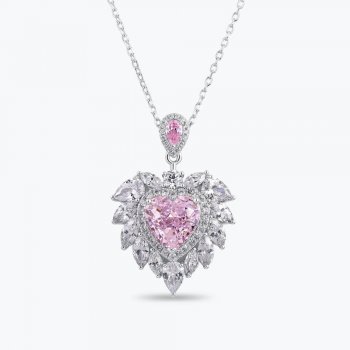 Niche high-end sweet style S925 silver inlaid heart-shaped pink zircon pendant necklace light luxury exquisite clavicle chain