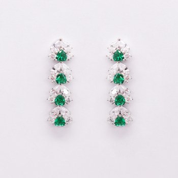 Vintage S925 silver emerald zircon earrings stacked heart-shaped earrings female net celebrity earrings