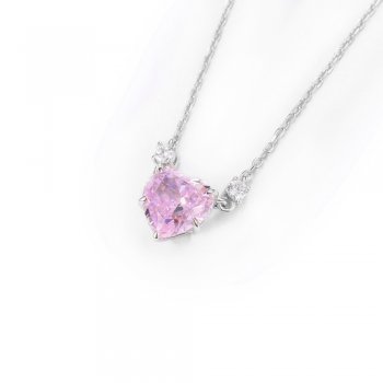 Sweet style S925 silver necklace inlaid with heart-shaped pink zircon