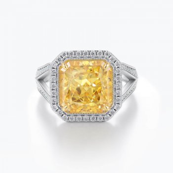 Hot selling fashion high quality 925 sterling silver jewelry vivid yellow halo ring ice flower cut ring