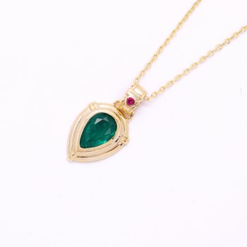 Light luxury 7*11mm water drop Muzo green pendant 925 silver plated 14K gold necklace