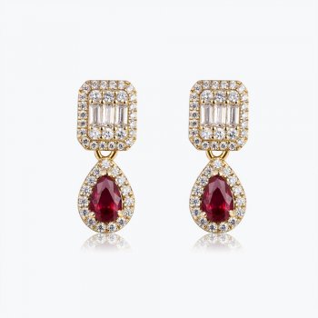 S925 silver earrings high-end atmospheric pigeon blood red deep pink teardrop-shaped earrings