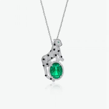 Personalized trendy 925 cheetah necklace inlaid with green zircon