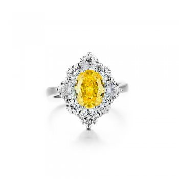 925 sterling silver egg-shaped ice flower cut gemstone ring high-grade luxury 8A zircon yellow 6*9 high carbon diamond female ri