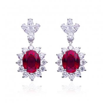 Hot Sale Egg Shape Cultured Ruby S925 Silver Plated White Gold Earrings 3.2CT