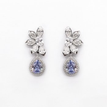 Cultivated high carbon diamond water drop vivid blue S925 silver earrings light luxury high-grade zircon earrings